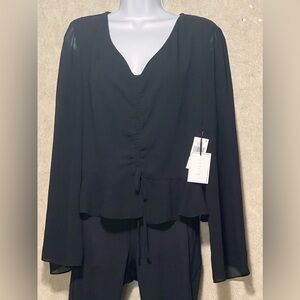 1 state Top Blouse Black Sheer Gathered Back Long Sleeves Sz Large NWT